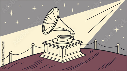 Vintage gramophone phonograph record player music antique audio equipment illustration design vector art