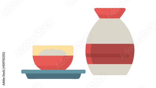 Japanese sake set illustration with bottle and cup for traditional drink and cultural experience design
