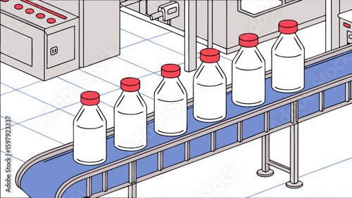 Bottling line conveyor system for manufacturing processes and industrial automation with liquid bottles