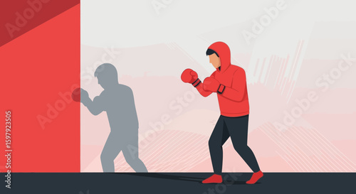 Boxer Training With Shadow Boxing Punching Bag In Fitness And Sport