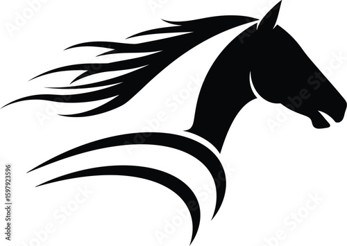Stylized horse head silhouette with flowing mane, equestrian logo design