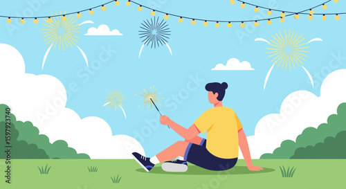 Celebrating Independence Day In The Park With Sparklers And Festive Lights