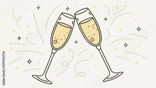Celebration champagne glasses toast vector illustration for party event and festive occasion design element