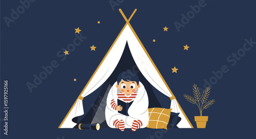 Cozy Nighttime Reading Adventure Inside a Handmade Tent Under Sparkling Stars