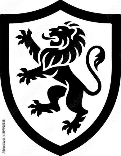 Coat of Arms Shield with Lion – Black Silhouette Vector Design

