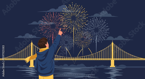 Celebrating New Beginnings Colorful Fireworks Display Over Cityscape