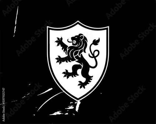 Coat of Arms Shield with Lion – Black Silhouette Vector Design

