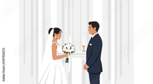 Elegant Nuptial Scene With A Bride And Groom Exchanging Vows During A Wedding