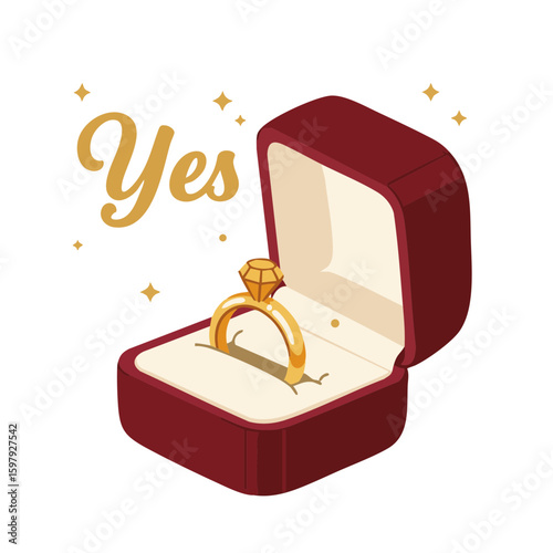 Velvet Box with Ring and ‘Yes’ Script Flat Badge Icon