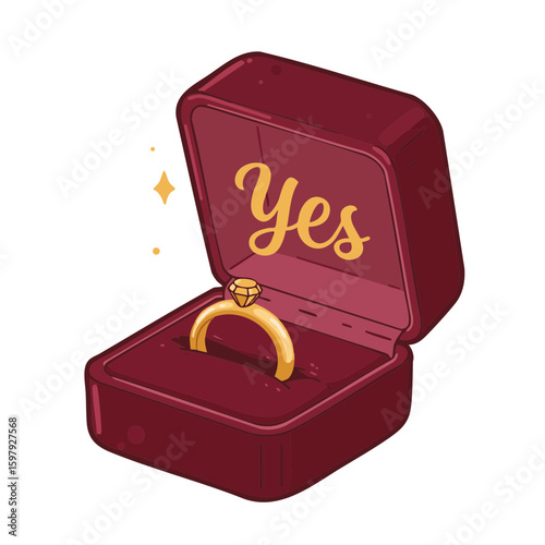 Velvet Box with Ring and ‘Yes’ Script Flat Badge Icon