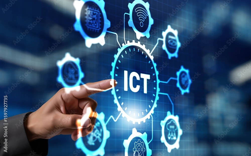 Fototapeta premium ICT. Information and communication technology concept on abstract background