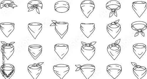 set of vector set of outline silhouette bandana icon set. on white background