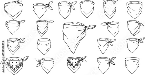 set of vector set of outline silhouette bandana icon set. on white background
