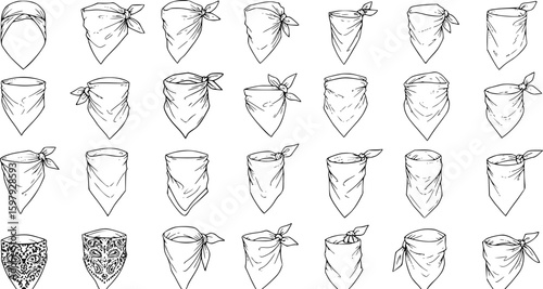 set of vector set of outline silhouette bandana icon set. on white background