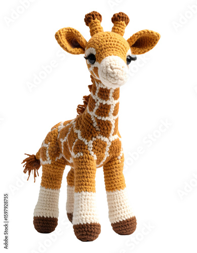 Baby Giraffe doll Knitting art style, fabric and patterns, intricate designs and textures isolated on Transparent Background.	
