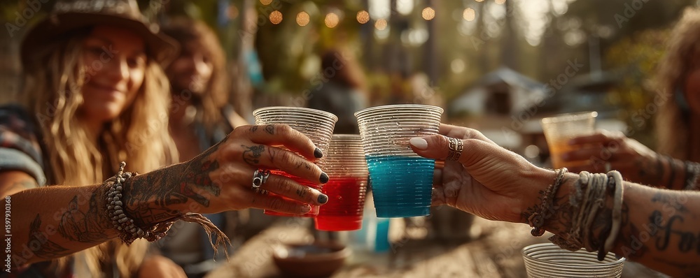 custom made wallpaper toronto digitalGroup of friends celebrating outdoors with colorful drinks in plastic cups