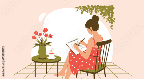 Creative Inspiration Young Woman Engaged In Artistic Pursuits In Serene Environment