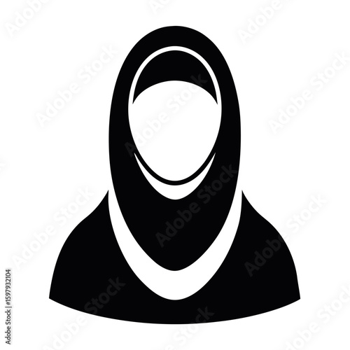 Black and White Icon Depicting a Muslim Woman's Traditional Hijab and Head Covering