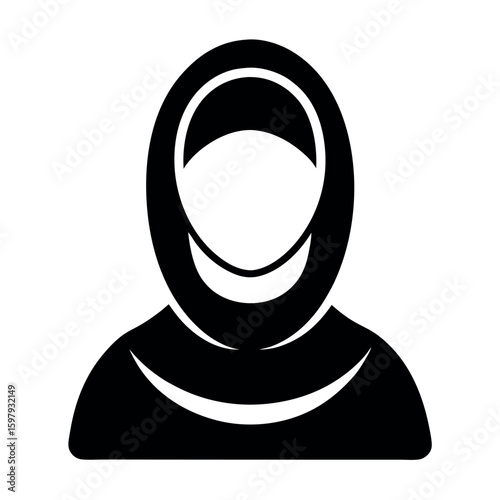 Black and White Icon of a Woman Wearing a Hijab Head Covering