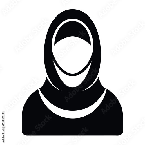 Simple Black and White Icon of a Woman Wearing a Hijab Headscarf
