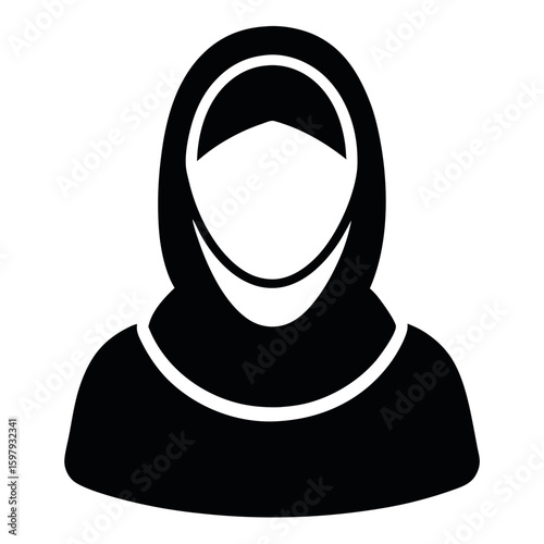 Black Silhouette of a Muslim Woman Wearing Hijab, Traditional Clothing and Modest Attire