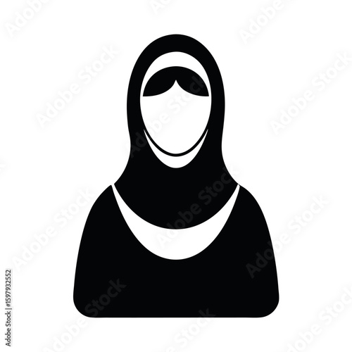 Silhouette of a Woman Wearing a Hijab, Muslim Traditional Clothing Illustration Icon