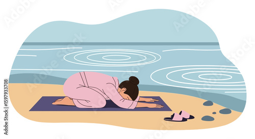 Calming Beach Yoga Retreat Practice Relaxing Near Ocean Shores Meditation