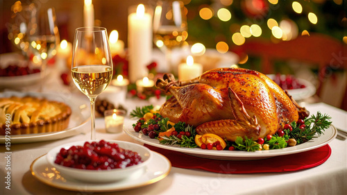 クリスマス　収穫感謝祭の七面鳥の丸焼き　ローストターキー