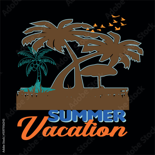 Summer Vacation Tropical Paradise Palm Trees and Birds