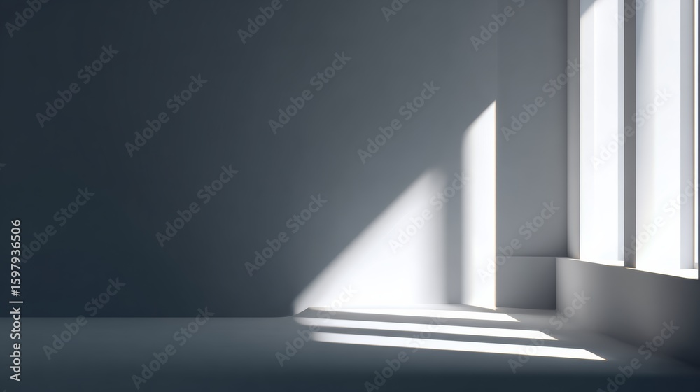 Obraz premium Minimalistic simple abstract background for product presentation. Shadow and light from windows on wall.