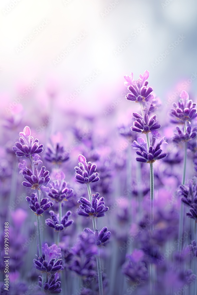 Naklejka premium Purple Lavender Field In Bloom