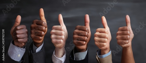 The thumbs up gesture representing approval and positivity in a diverse group.