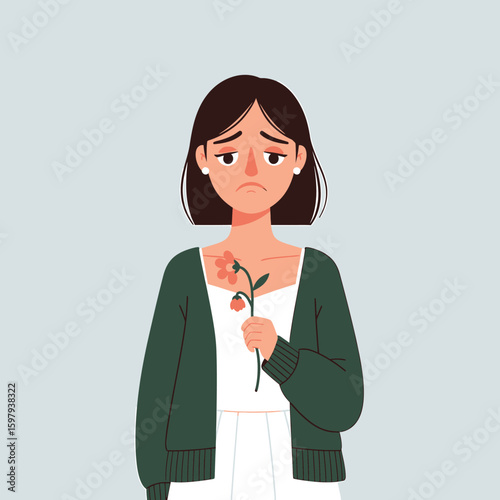 Heartbreak Illustration Expressive Depiction of Sadness and Loss with a flower
