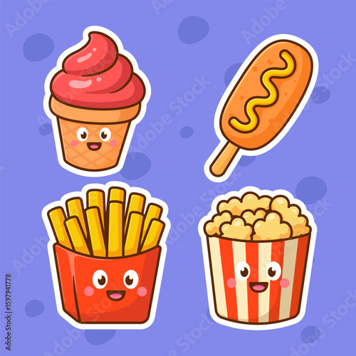 cartoon street food collection vector design cute cartoon