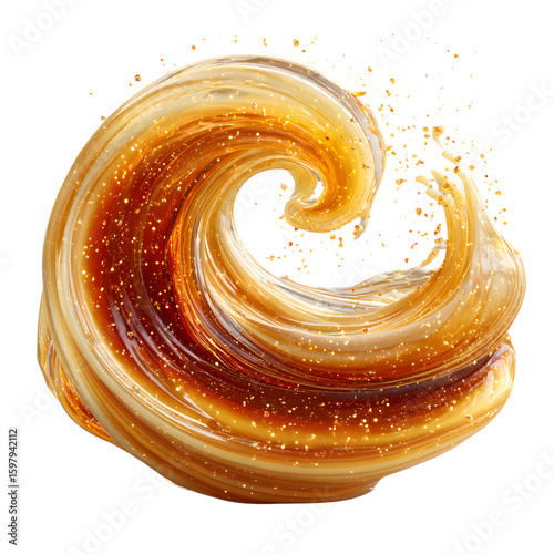 A swirling golden honey texture in abstract motion, captured with soft highlights and organic depth for a rich, tactile visual, isolated on transparent background. --v 7.0 --s 750 --raw