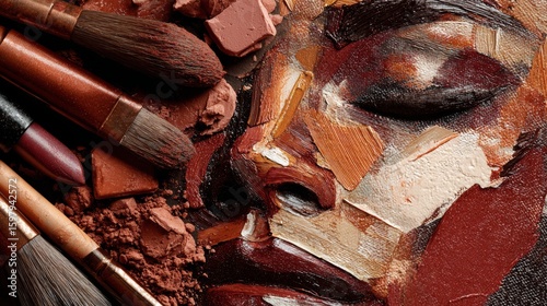 Artistic face creation using makeup and crushed cosmetic powders