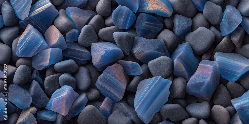 Fototapeta premium A stunning high-resolution photograph of a pile of blue rocks featuring beautiful shades and textures captured with depth of field