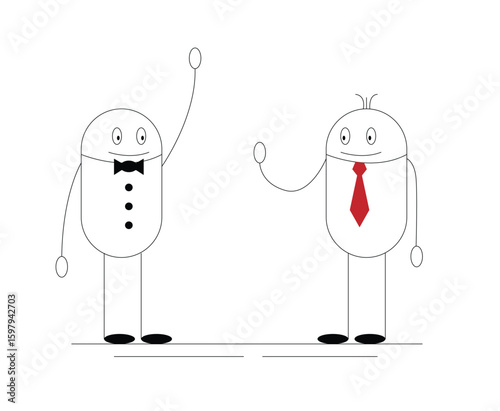 Two Business People Meeting and Greeting Each Other Stick Figures. People meetings, discussion of current affairs and other activities vector art