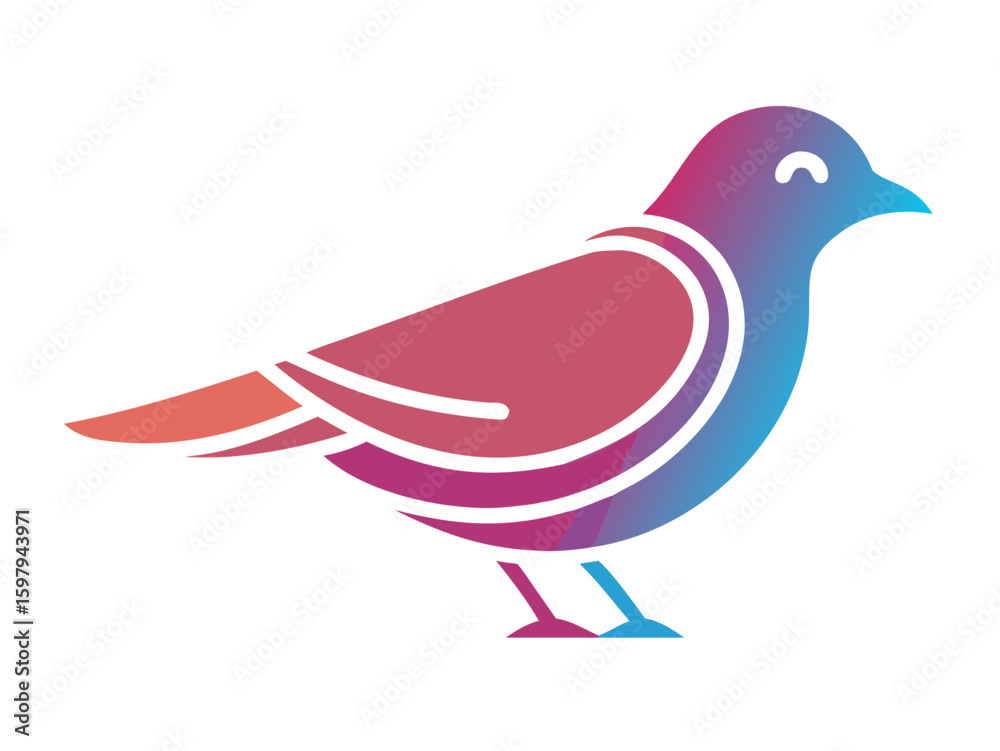 Obraz premium Cute Line Art Illustration of a Light-Colored Bird Perched. A stylized, light-blue bird with a simple line art design, perched on a branch. 
