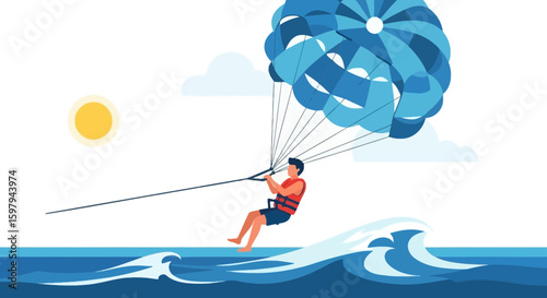 Enjoying Parasailing Adventure On Summer Vacation With Scenic Ocean View