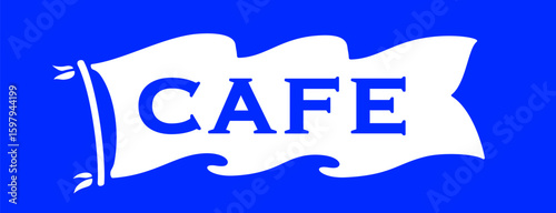 Cafe. Flag ribbon template. Vintage ribbon flag, text Cafe. Graphic retro flag, ribbon, poster banner. Retro style ribbon banner Cafe. Vector Illustration