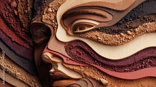 Layered portrait sculpture blending textures and earthy tones