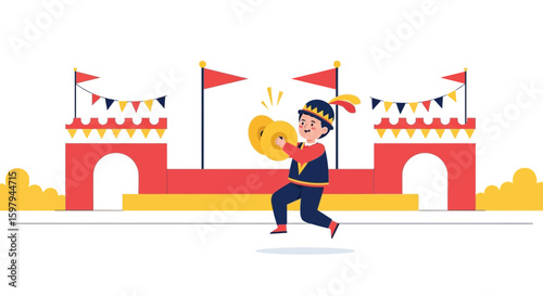 Enthusiastic Cymbal Player Performing On Stage During A Vibrant Festival