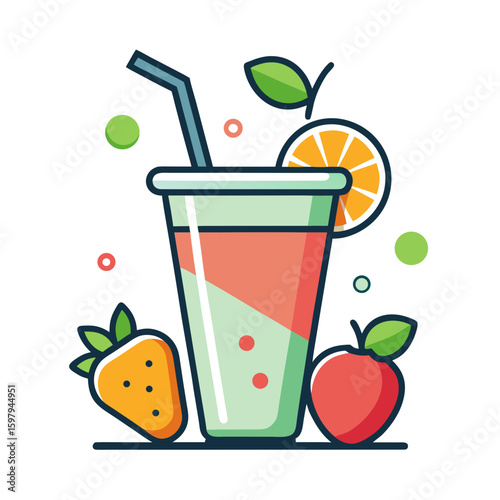 Banana smoothie with oat and almonds. Milkshake vector illustration