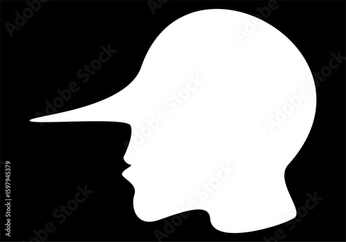 Perfil engañoso de una persona. Silueta blanca sobre fondo negro