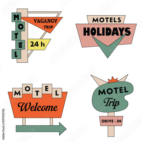 motel signs vector illustration