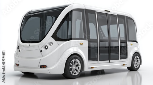 Futuristic Autonomous Electric Shuttle Bus with Sleek Design on White Background