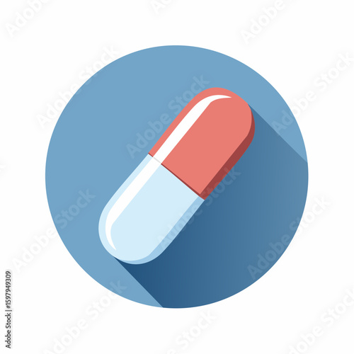 A visual representation of a medical capsule rests against a light-blue circular backdrop, embodying a sense of well-being and health.
