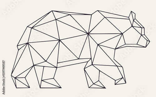 Minimilist geometric bear illustration vector design animal graphic polygonal line art grizzly bear wild nature design art vector