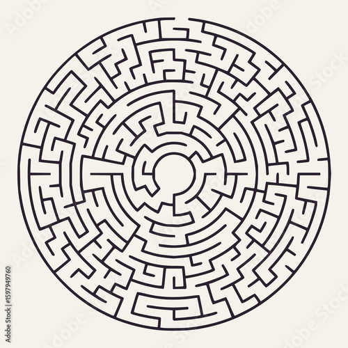Minimilist circular maze puzzle game labyrinth design challenge solution path finding riddle graphic illustration vector vector